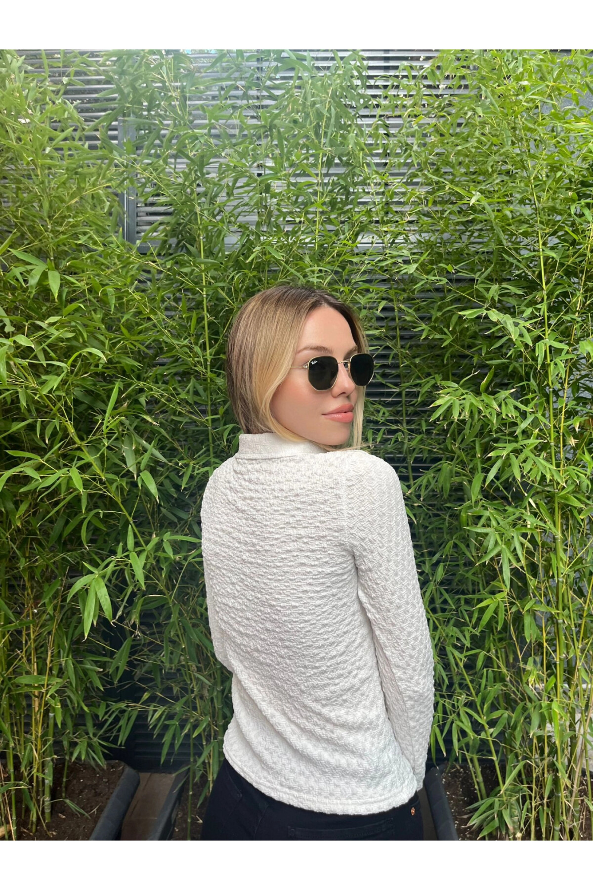 Kadın Beyaz Uzun Kollu Gömlek (ZCKSA334)