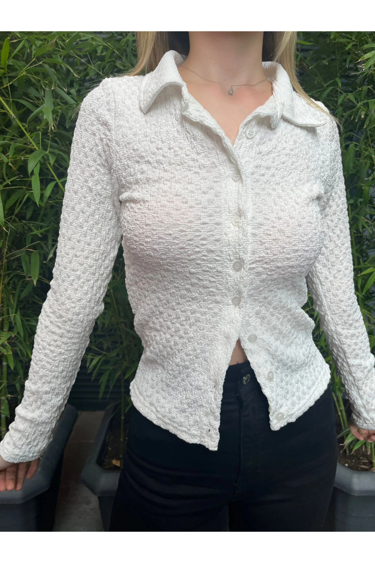 Kadın Beyaz Uzun Kollu Gömlek (ZCKSA334)