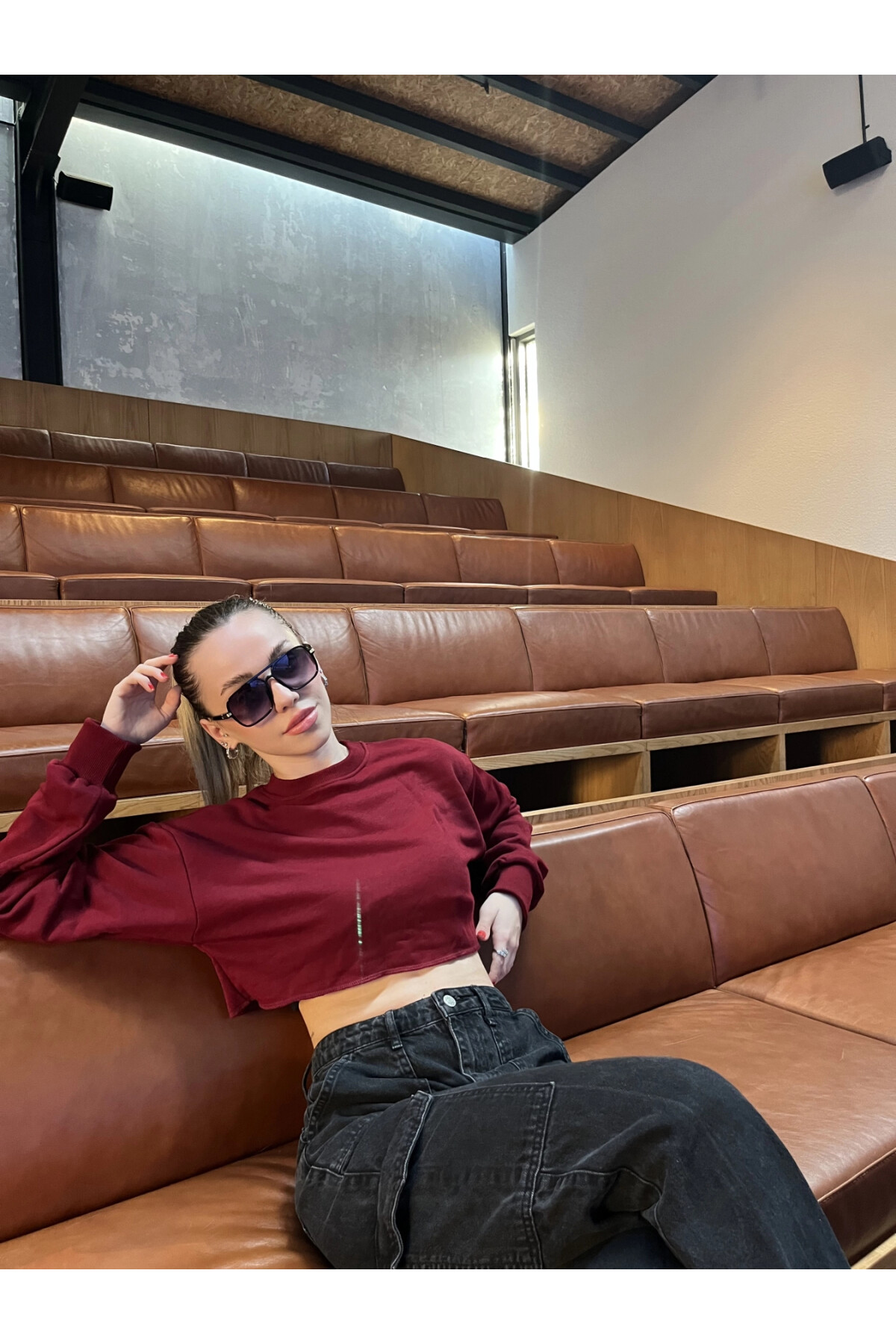 Kadın Bordo Kısa Crop Sweat (zck0323)