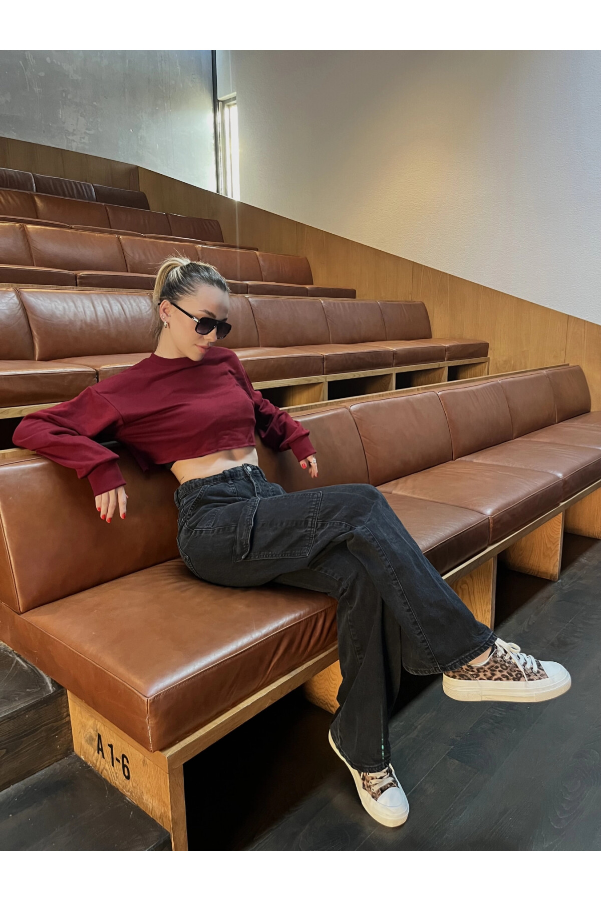 Kadın Bordo Kısa Crop Sweat (zck0323)