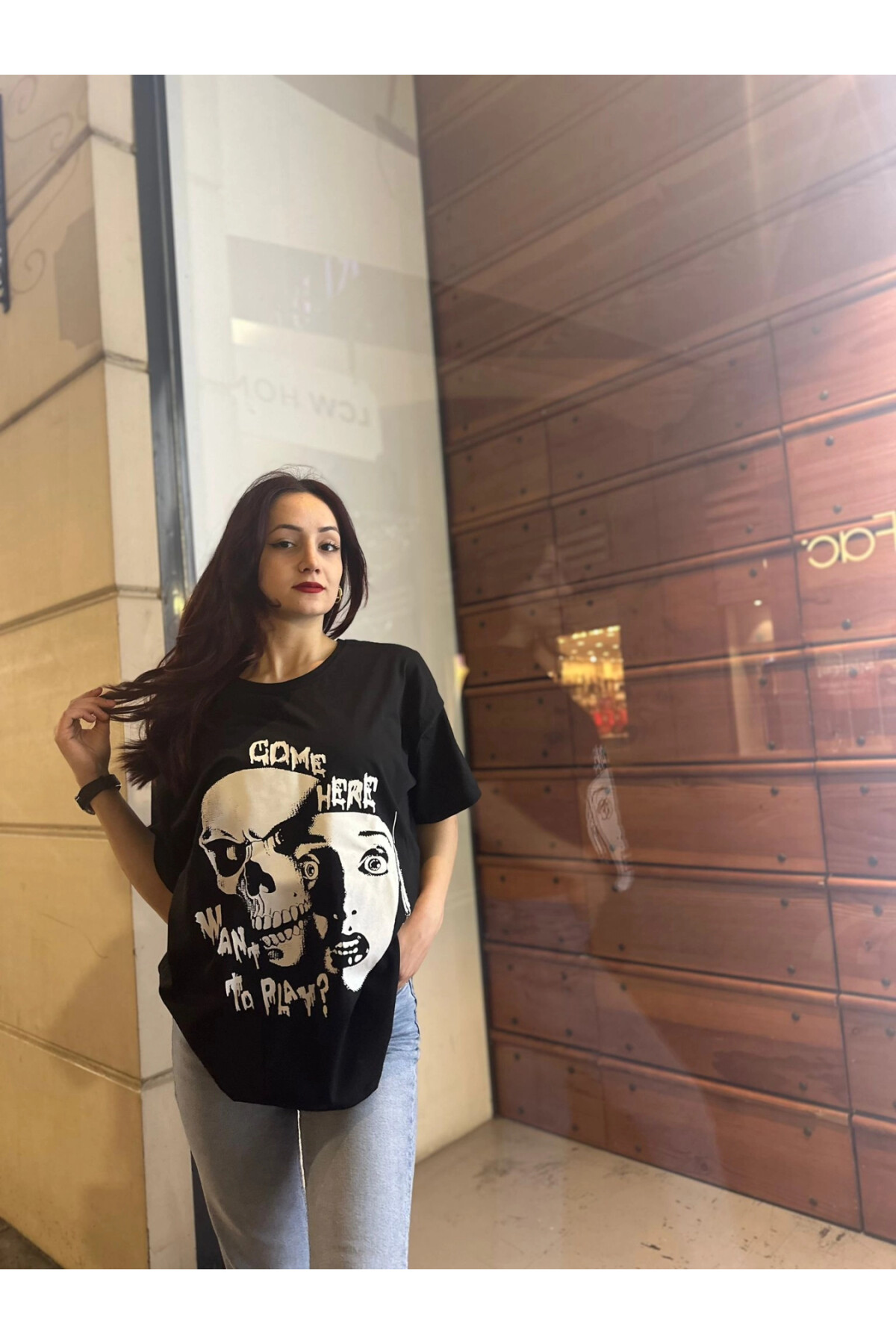 Kadın Come Here Baskılı Oversize T-Shirt (zck0778)