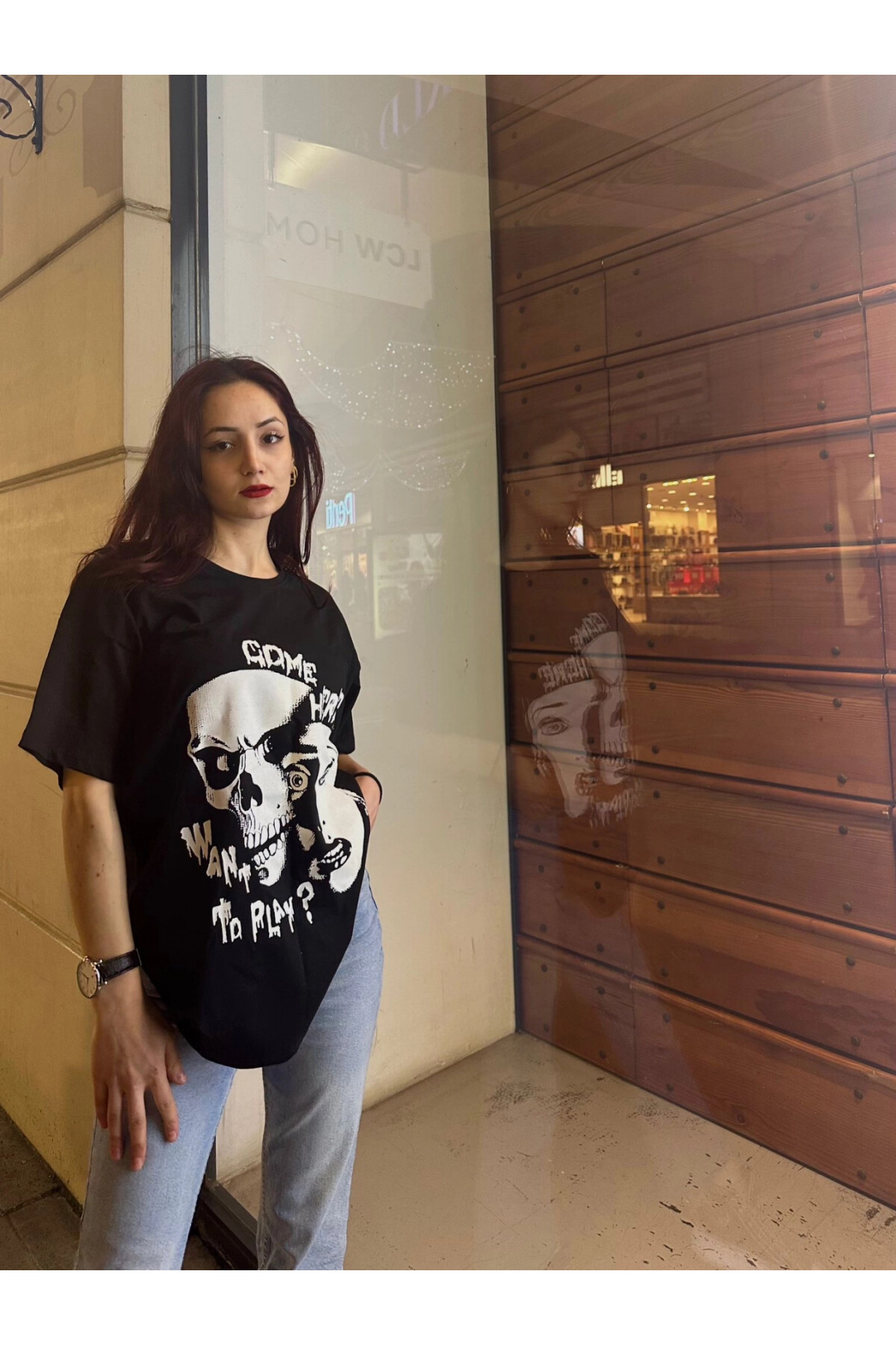Kadın Come Here Baskılı Oversize T-Shirt (zck0778)