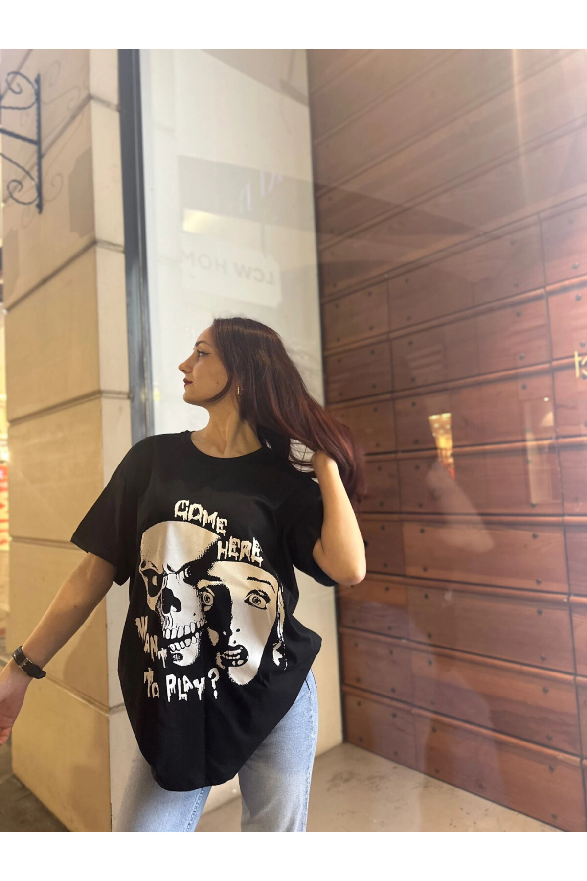 Kadın Come Here Baskılı Oversize T-Shirt (zck0778)