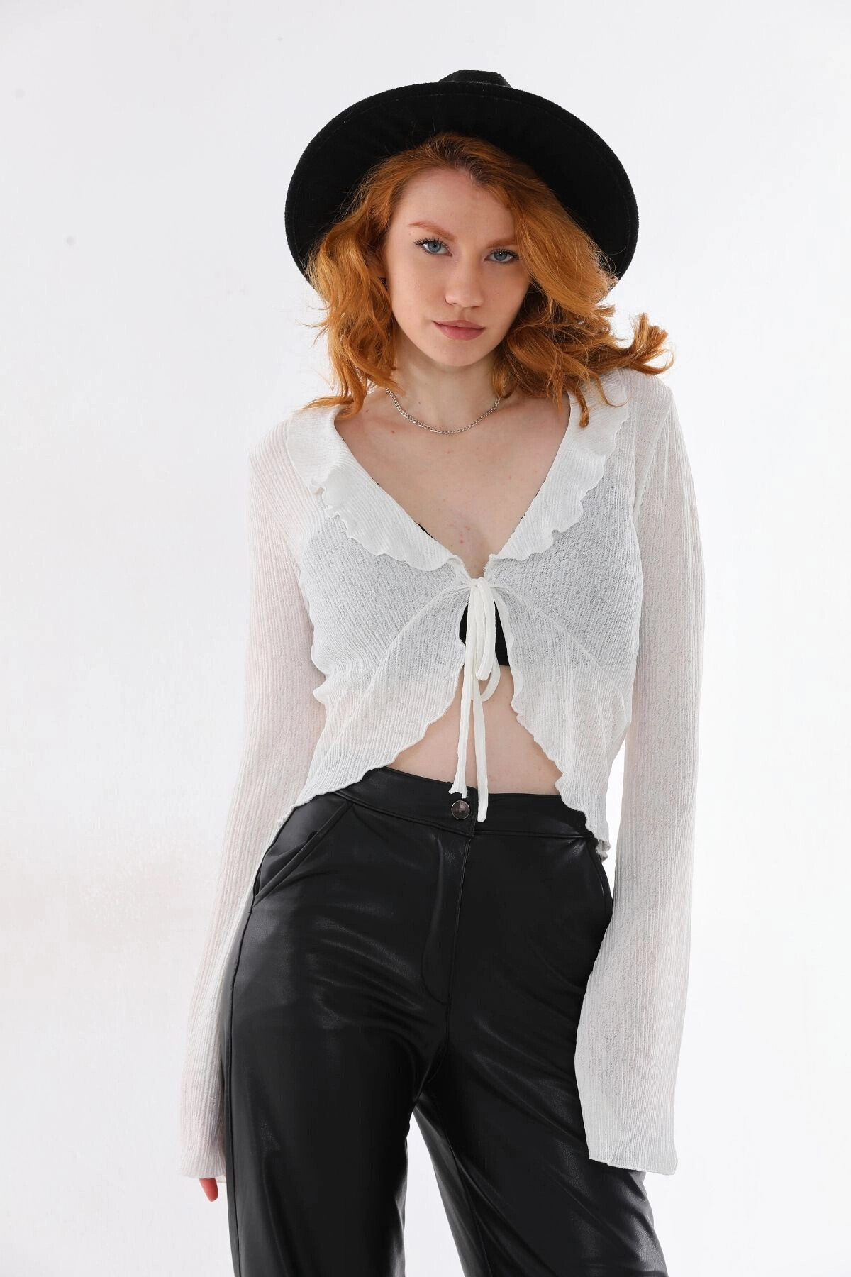 Kadın Ekru Önü Bağlamalı Uzun Kollu Bluz (zck0756)