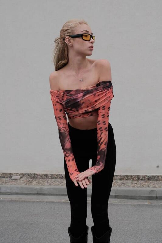 Kadın Kiremit Kolları Tül Göğüs Detaylı Bluz (zck0739)