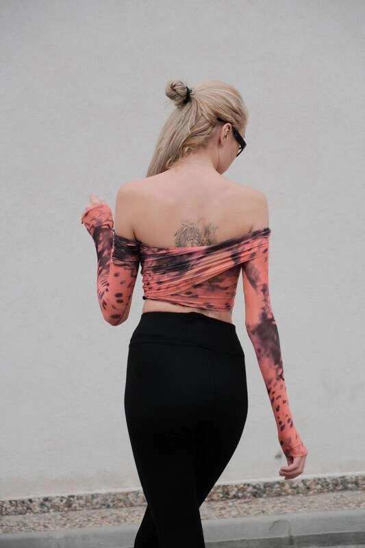 Kadın Kiremit Kolları Tül Göğüs Detaylı Bluz (zck0739)