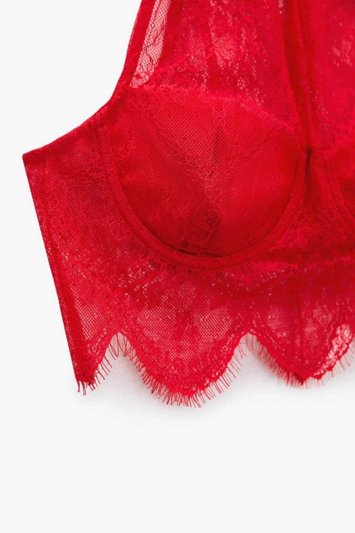 Kadın Kırmızı Dantelli Halter Yaka Yılbaşına Özel Bluz (zck0766)