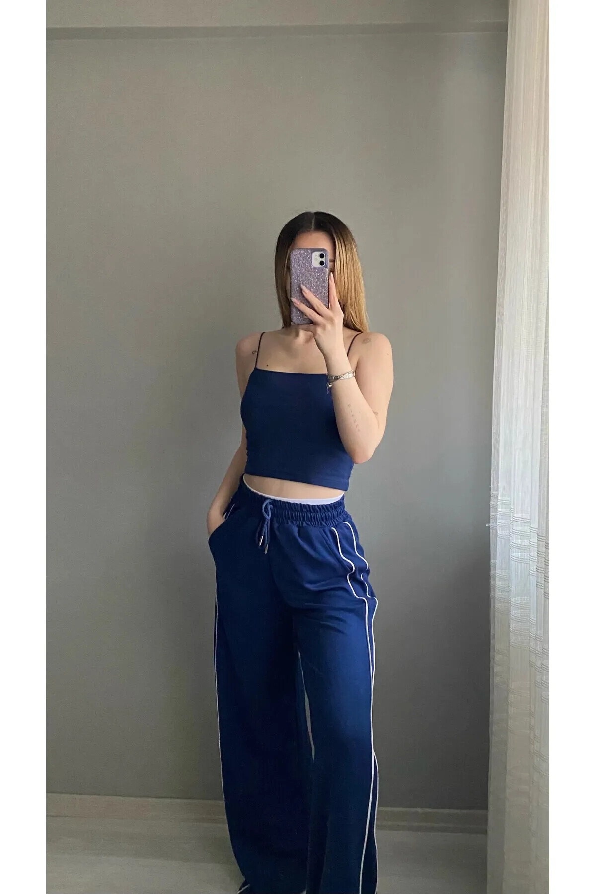 Kadın Lacivert Kemer Detaylı Model Eşofman Altı (zck0781)