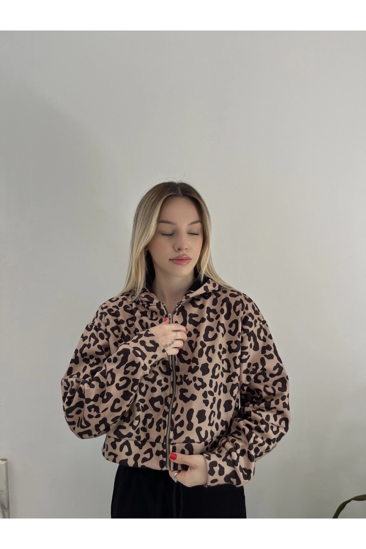Kadın Leopar İçi Polarlı Oversize Sweat (ZCKSS144)