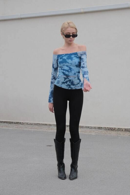 Kadın Mavi Kolları Tül Astarlı Bluz (zck0745)