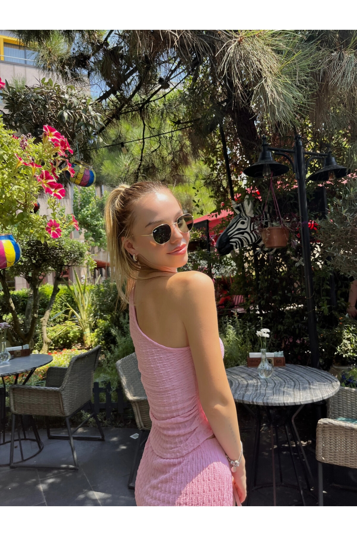 Kadın Pembe Beli Lastikli Rahat Kalıp Gofre Pantolon (ZCKSA26)