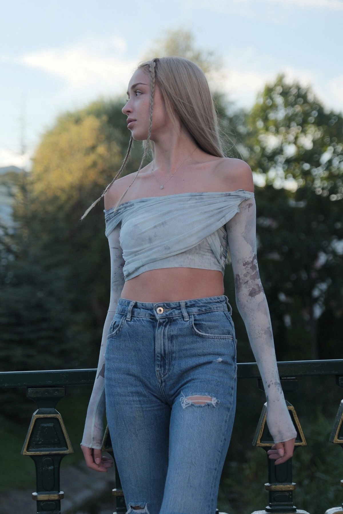 Kadın Renkli Kolları Tül Göğüs Detaylı Bluz (zck0739)