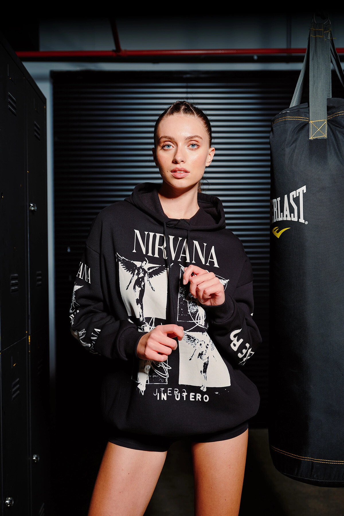 Kadın Siyah Baskılı Oversize Sweatshirt (zck0735)