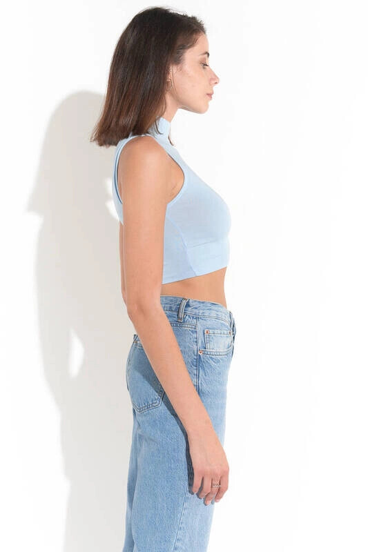 Kadın Bebe Mavisi Balıkcı Yaka Sıfır Kol Crop Büstiyer (ZCK0137)