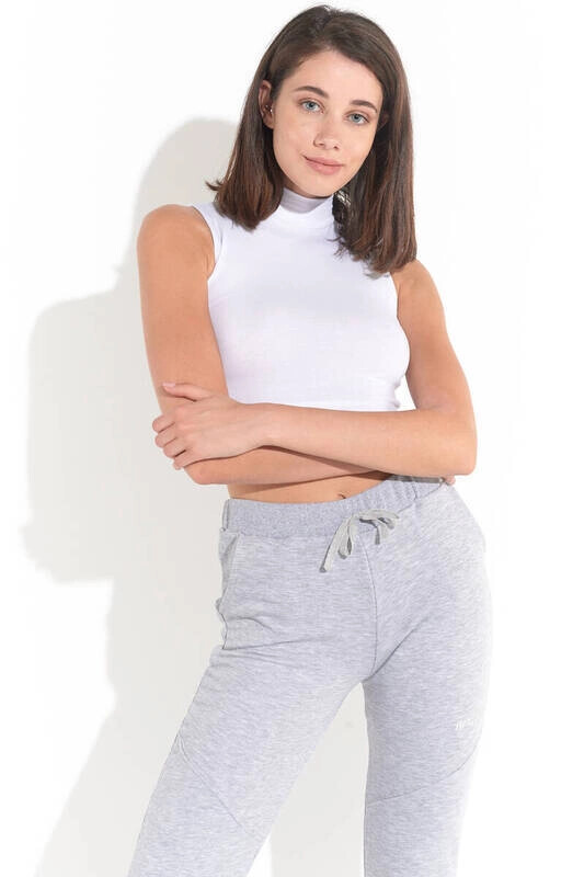 Kadın Beyaz Balıkcı Yaka Sıfır Kol Crop Büstiyer (ZCK0137)