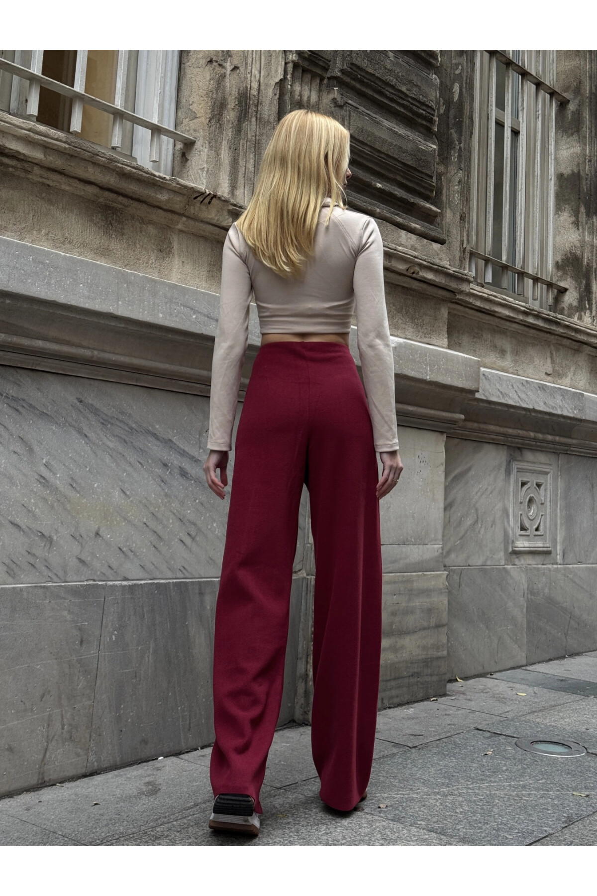 Kadın Bordo Ön Dikişli Selanik Pantolon (ZCKTSS159)