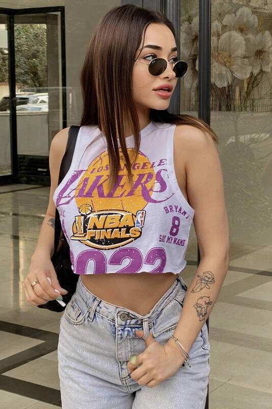 Kadın Ekru Baskılı Crop Tshirt (zck0465)