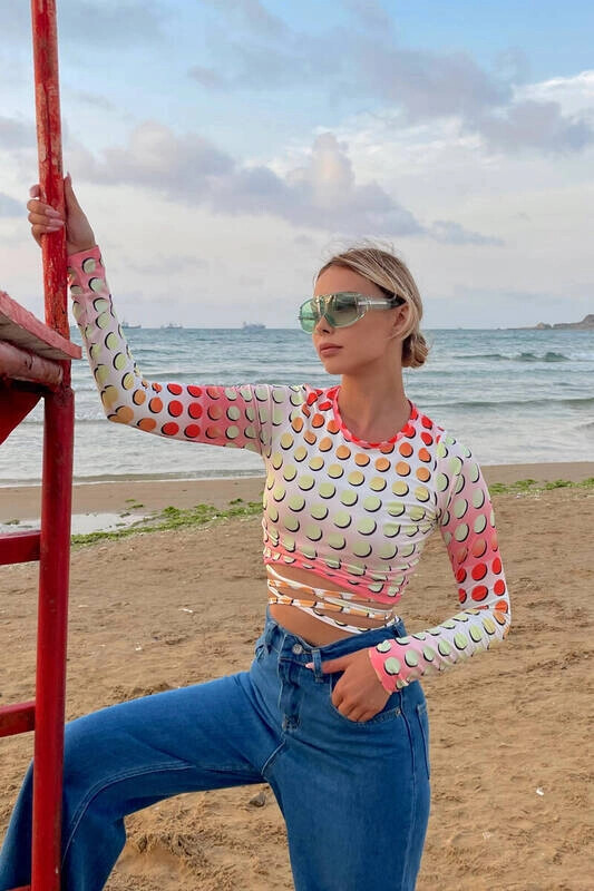 Kadın Ekru Bel Dolamalı Uzun Kollu Bluz (zck0540)