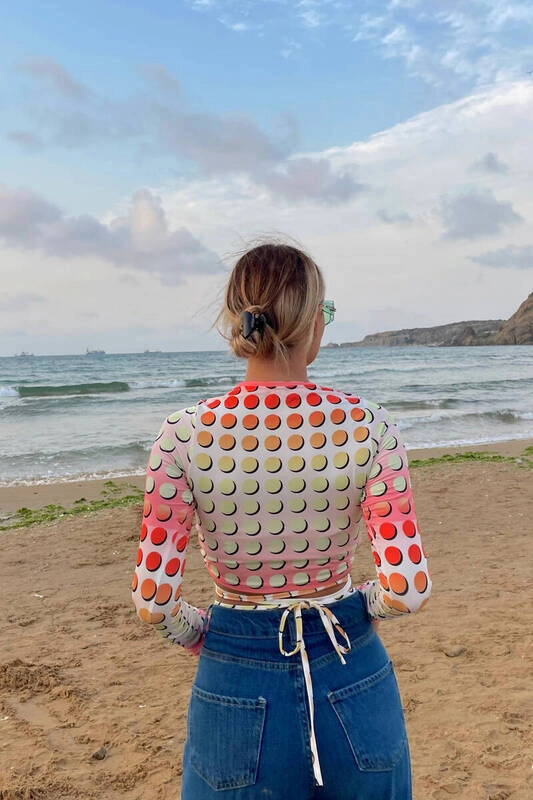 Kadın Ekru Bel Dolamalı Uzun Kollu Bluz (zck0540)