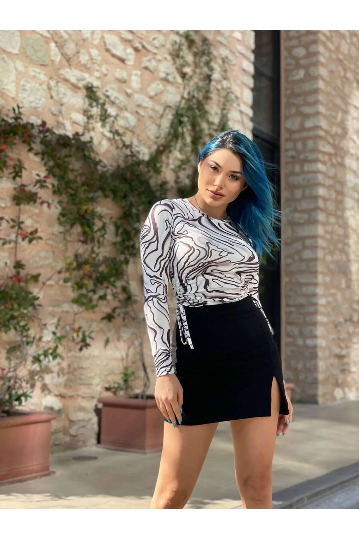 Kadın Ekru Bisiklet Yaka Büzgülü Bluz (zck0581)