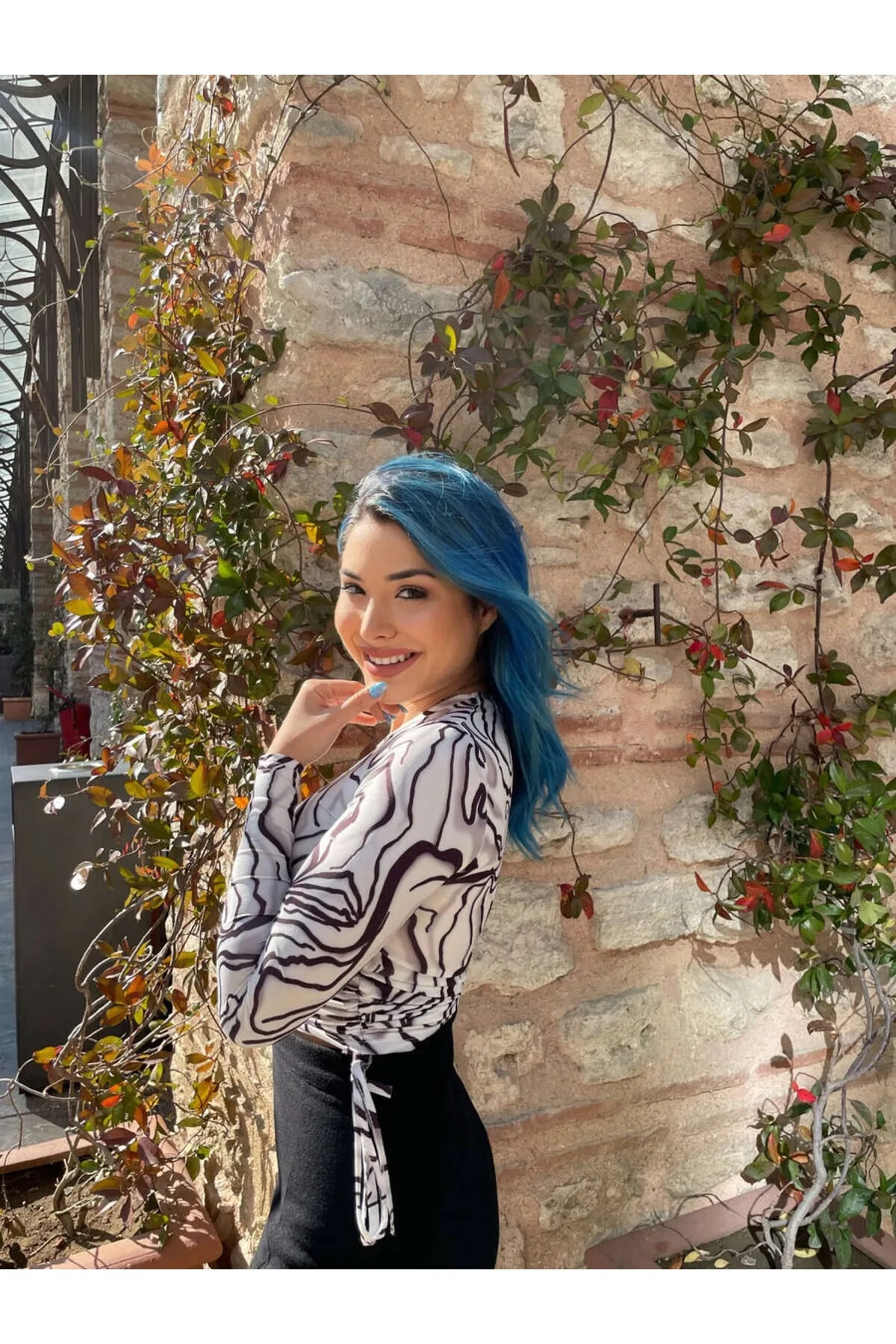 Kadın Ekru Bisiklet Yaka Büzgülü Bluz (zck0581)