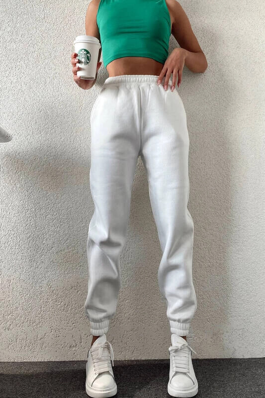 Kadın Ekru İçi Şardonlu Üç İplik Eşofman Altı (zck0577)