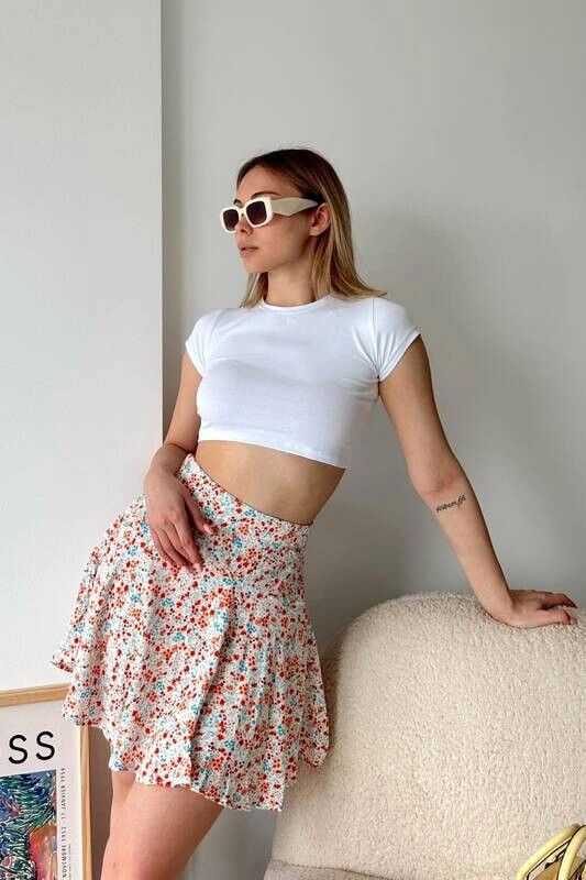 Kadın Ekru Kısa Kollu Basic Crop Tshirt (zck0685)