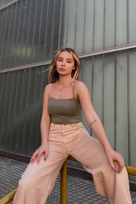 Kadın Haki İp Askılı Basic Büstiyer (ZCK0175)