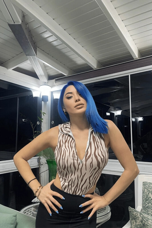 Kadın Kahverengi Desenli Fermuarlı Bodysuit (zck0594)