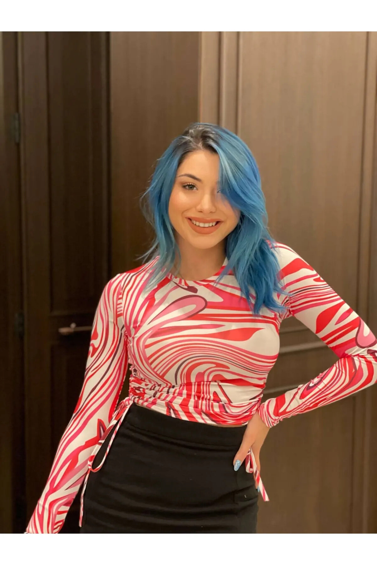 Kadın Kırmızı Bisiklet Yaka Büzgülü Bluz (zck0581)