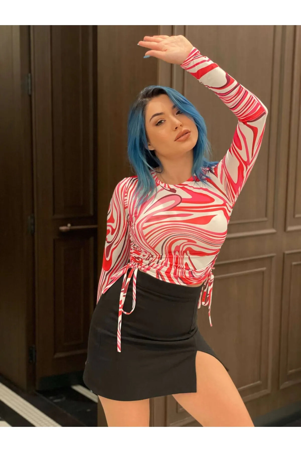 Kadın Kırmızı Bisiklet Yaka Büzgülü Bluz (zck0581)