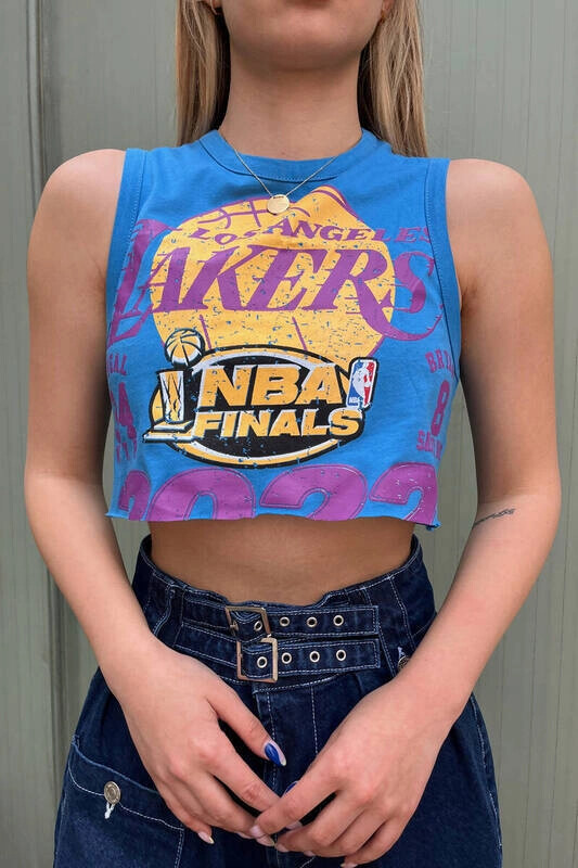 Kadın Mavi Baskılı Crop Tshirt (zck0465)