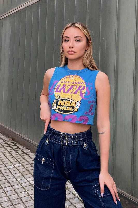 Kadın Mavi Baskılı Crop Tshirt (zck0465)