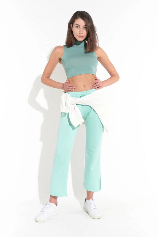 Kadın Mint Yeşili Balıkcı Yaka Sıfır Kol Crop Büstiyer (ZCK0137)