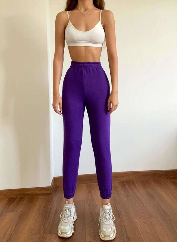 Kadın Mor İçi Şardonlu Üç İplik Eşofman Altı (zck0577)