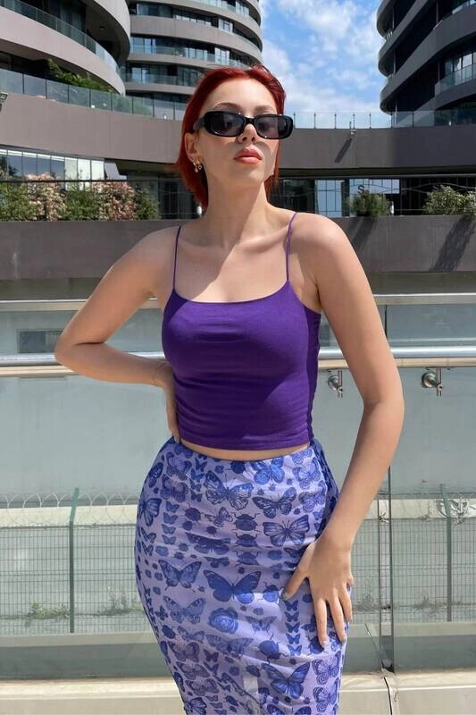 Kadın Mor İp Askılı Basic Büstiyer (ZCK0175)