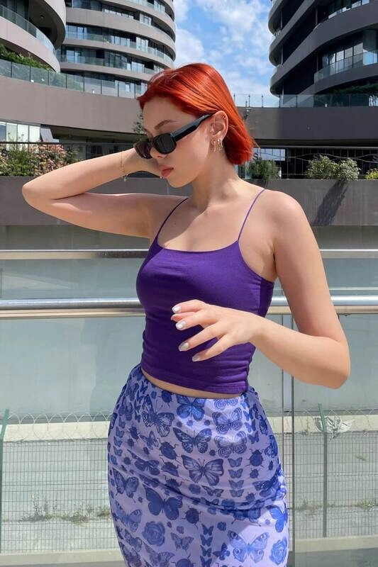 Kadın Mor İp Askılı Basic Büstiyer (ZCK0175)