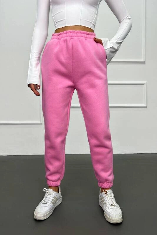 Kadın Pembe İçi Şardonlu Üç İplik Eşofman Altı (zck0577)