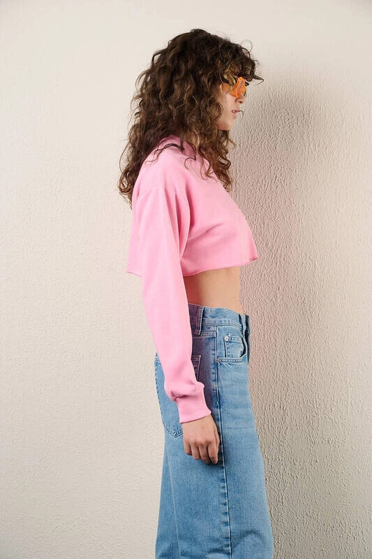 Kadın Pembe Kısa Crop Sweat (zck0323)