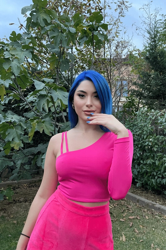 Kadın Pembe Uzun Tek Kol Bluz (zck0595)