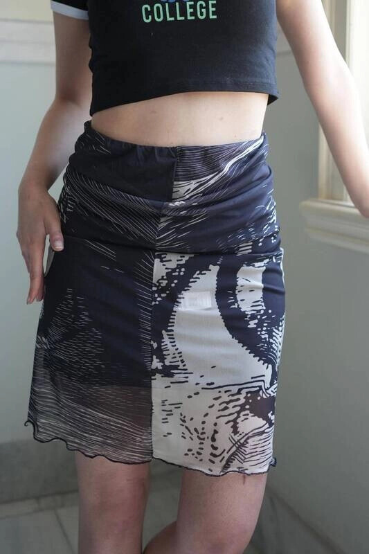 Kadın Siyah Desenli İçi Astarlı Tül Midi Etek (zck0662)