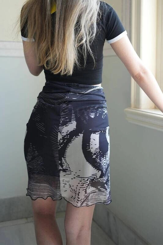 Kadın Siyah Desenli İçi Astarlı Tül Midi Etek (zck0662)