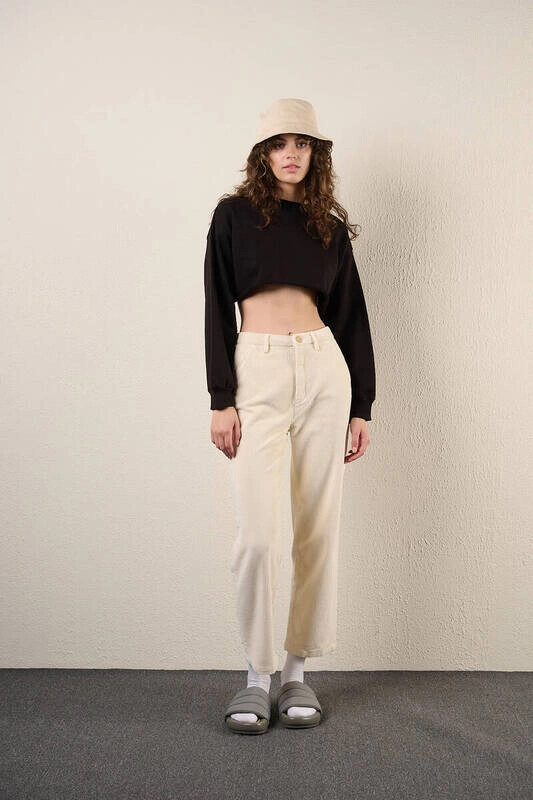 Kadın Siyah Kısa Crop Sweat (zck0323)