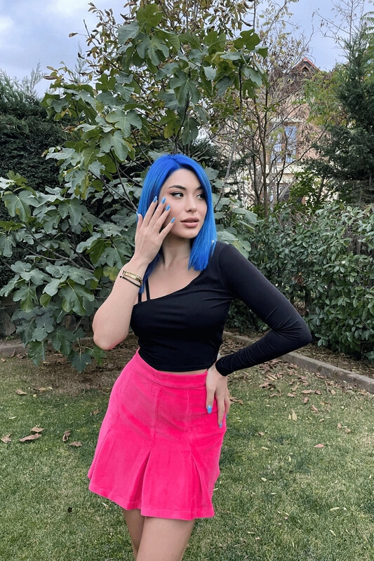 Kadın Siyah Uzun Tek Kol Bluz (zck0595)