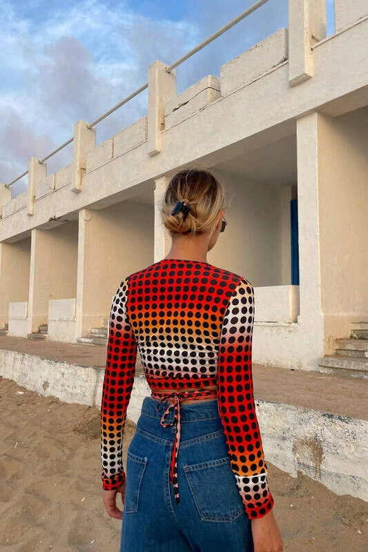 Kadın Turuncu Bel Dolamalı Uzun Kollu Bluz (zck0540)