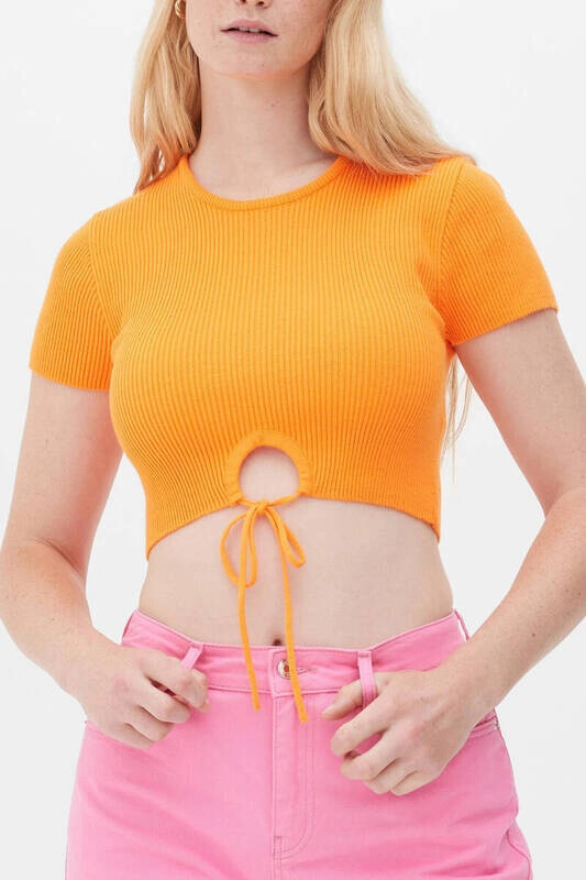 Kadın Turuncu Halka Detaylı Triko Crop Body (zck0529)