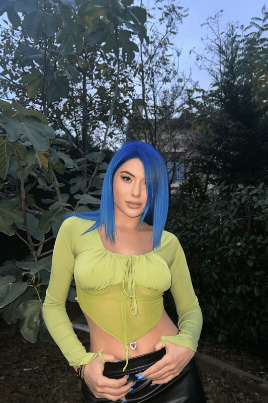 Kadın Yağ Yeşili Asimetrik Kesim Crop Tül Bluz (zck0569)