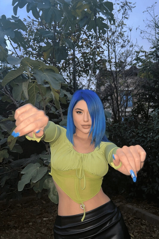 Kadın Yağ Yeşili Asimetrik Kesim Crop Tül Bluz (zck0569)