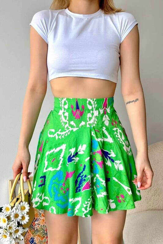 Kadın Yeşil Volanlı Mini Şortlu Etek (zck0479)