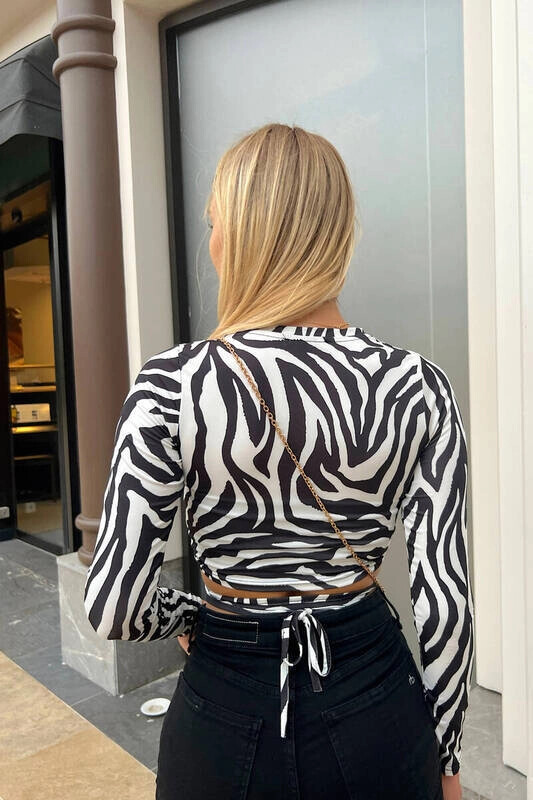 Kadın Zebra Bel Dolamalı Uzun Kollu Bluz (zck0540)